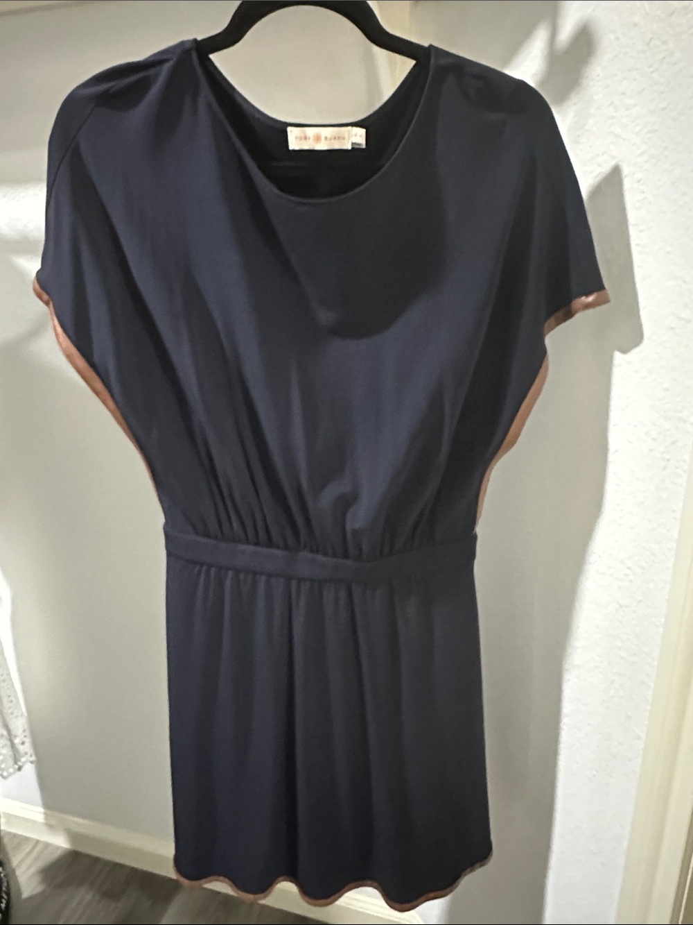 Tory Burch Navy Mini Dress with Brown Trim